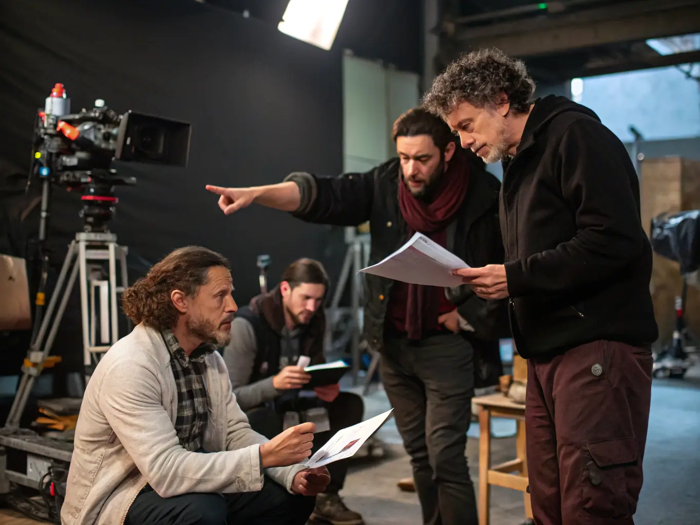 A lively scene of community members rehearsing on stage, with actors in costume and an engaged audience, representing the Amateur Theatre Training program.