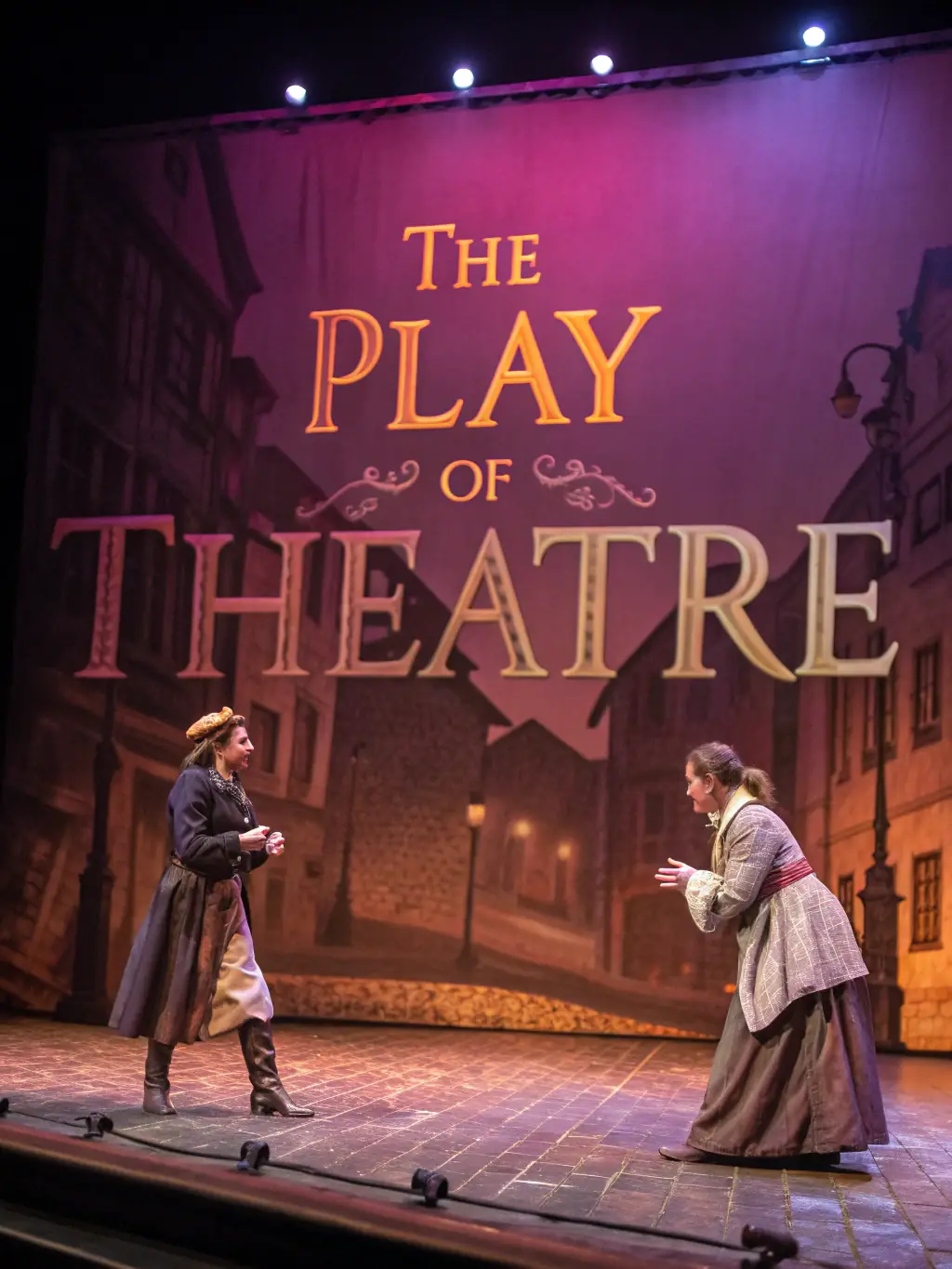 A vibrant poster announcing the next amateur theatre production, featuring the play's title, dates, and a captivating image of the cast in costume.