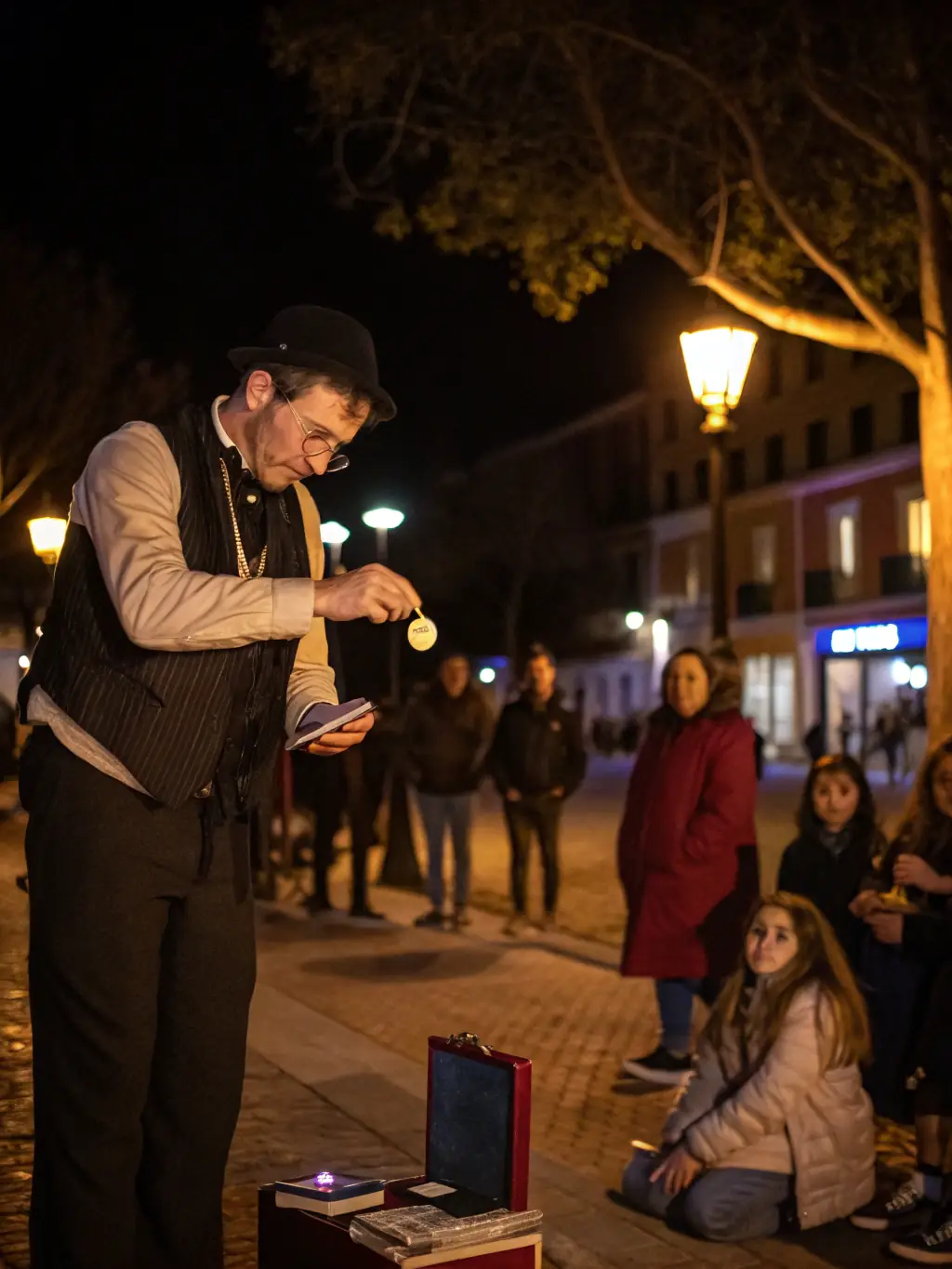 A dynamic photo capturing a street magician performing a captivating trick during a recent community event.